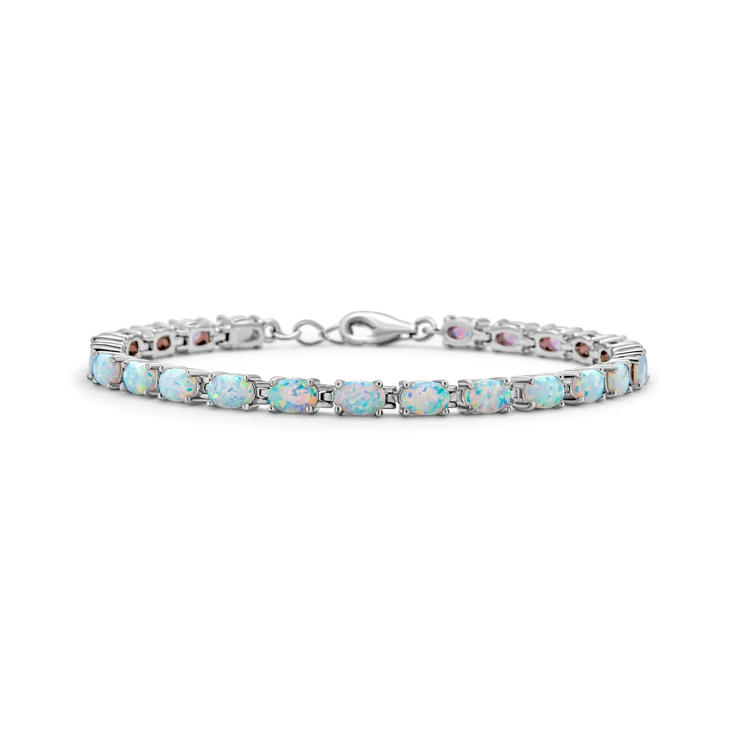 Silver Synthetic Opal Oval Tennis Bracelet 7.5 Inch Jewelry Piece