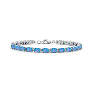 Silver Synthetic Opal Oval Tennis Bracelet 7.5 Inch Jewelry Piece