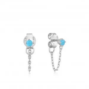 Silver Turquoise Chain Drop Stud Earrings E033-03H