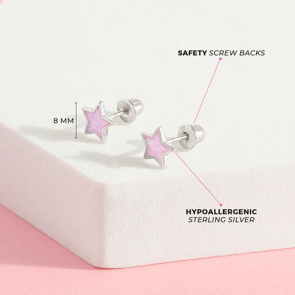 Sparkle Star Opal Kids / Children's / Girls Earrings Screw Back - Sterling Silver