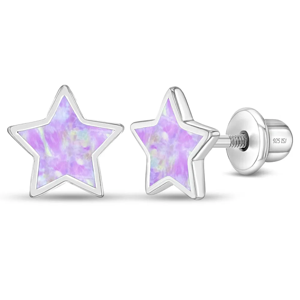 Sparkle Star Opal Kids / Children's / Girls Earrings Screw Back - Sterling Silver