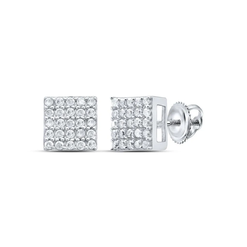 Square .25cttw Diamond Earrings .925 Sterling Silver