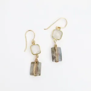 Square Moonstone & Labradorite Earrings