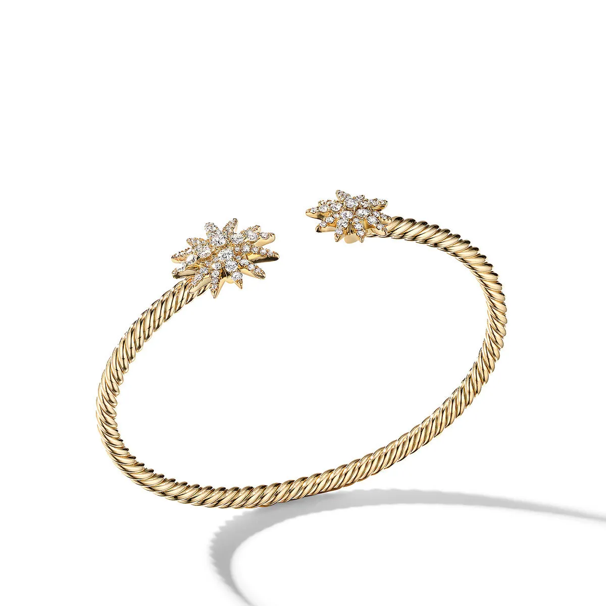 Starburst Cable Bracelet in 18K Yellow Gold with Pave Diamonds