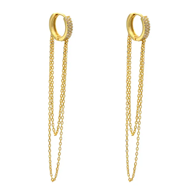 Sterling Silver Gold Plated CZ Chain Hoop Earrings