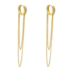 Sterling Silver Gold Plated CZ Chain Hoop Earrings