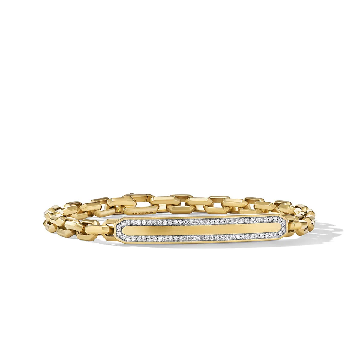 Streamline ID Bracelet in 18K Yellow Gold with Pave Diamonds