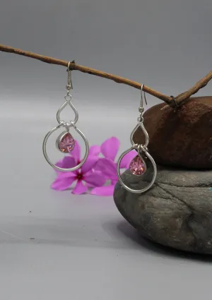 Teardrop Rose Quartz Silver Plated Earrings