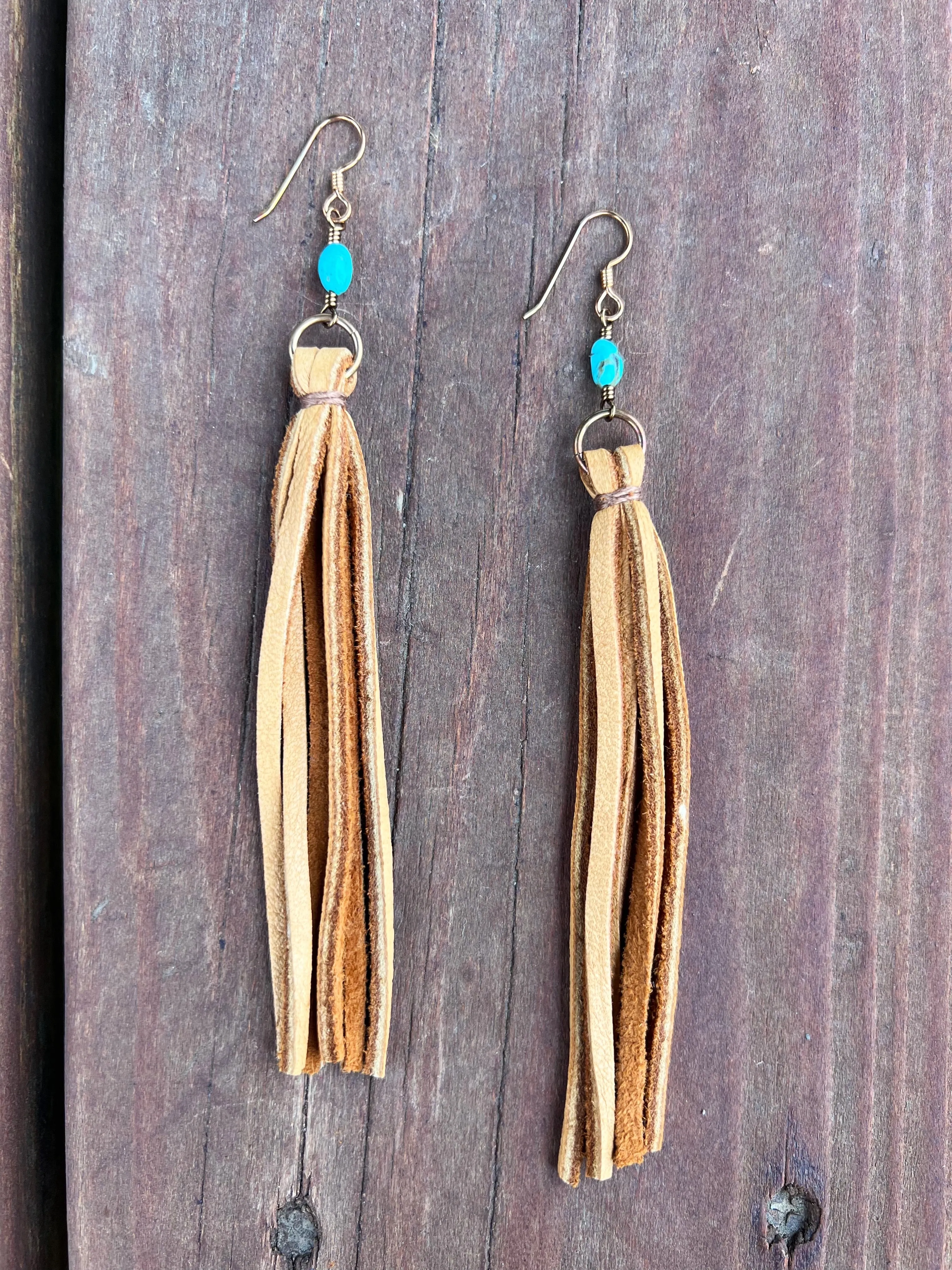 The Turquoise Fringe Earrings in Buckskin