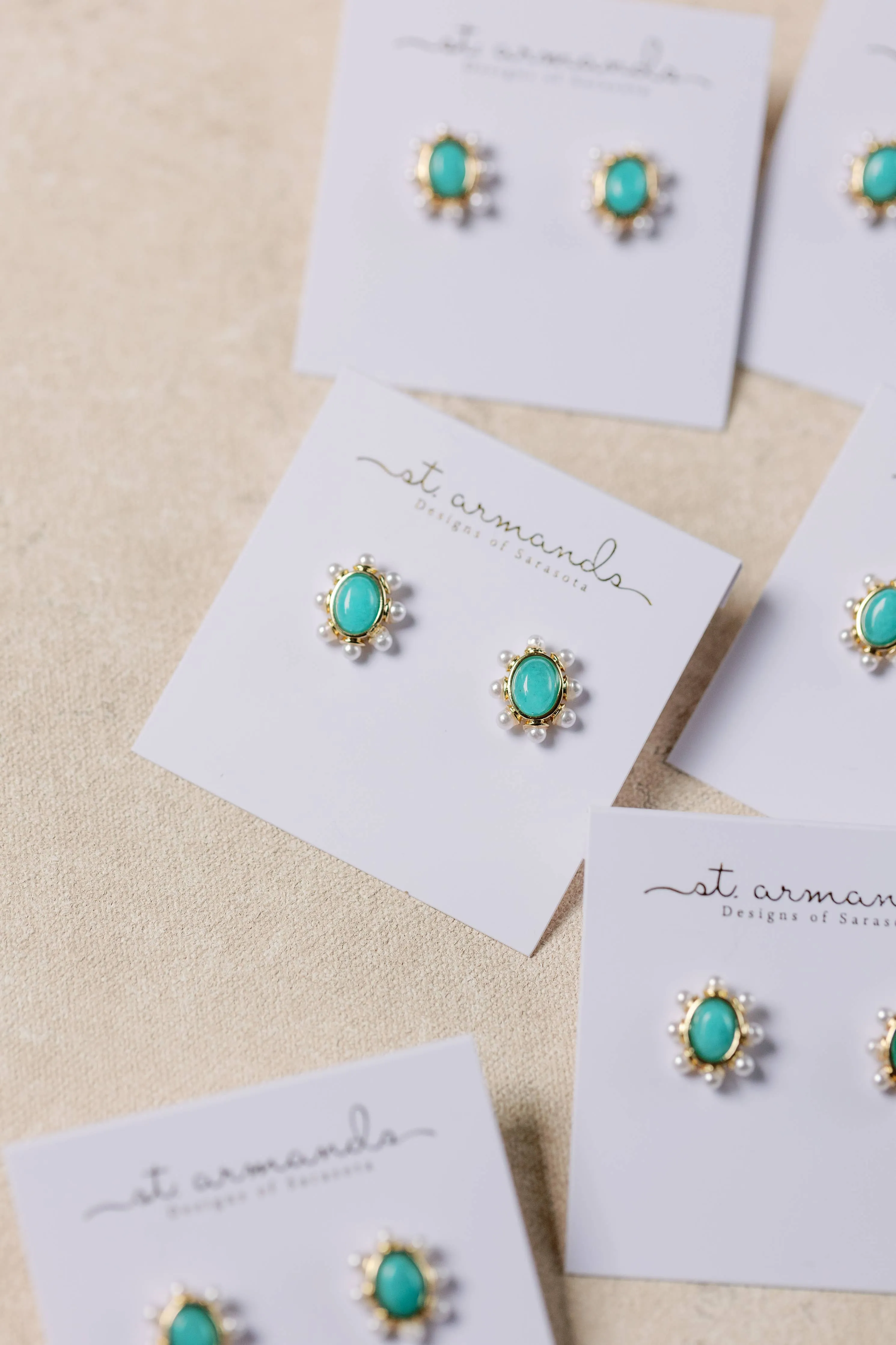 Turquoise and Pearl Oval Stud Earrings