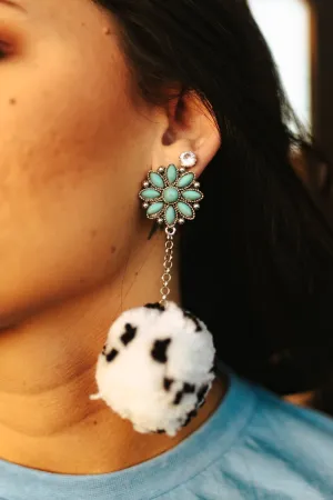 Turquoise Cluster Pom Pom Earrings