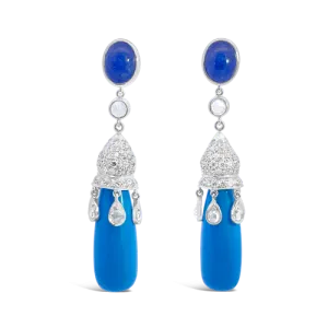 Turquoise, Diamond & Sapphire Estate Earrings