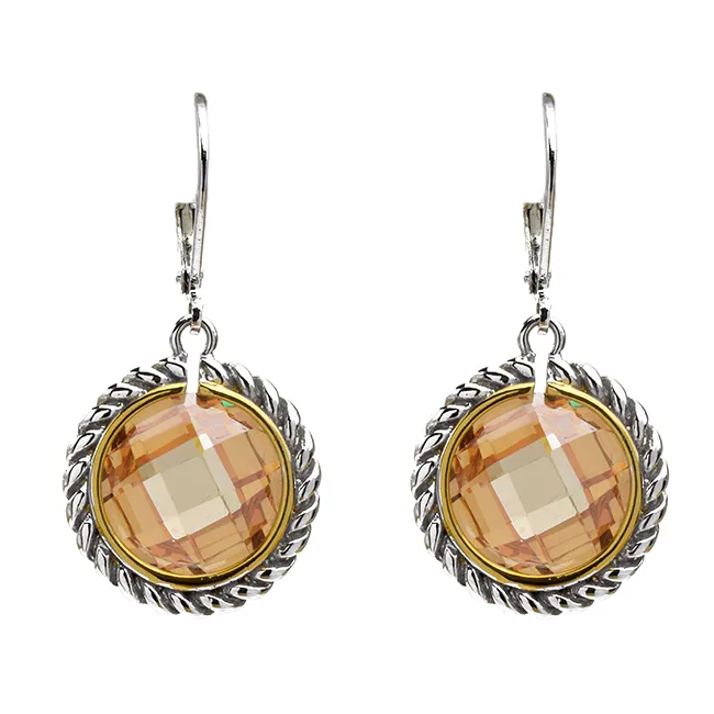 Two Tone Cubic Zirconia Dangle Earrings