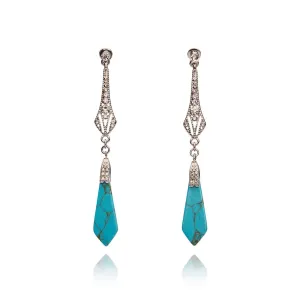 Victorian Style Turquoise and Silver Long Drop Earrings