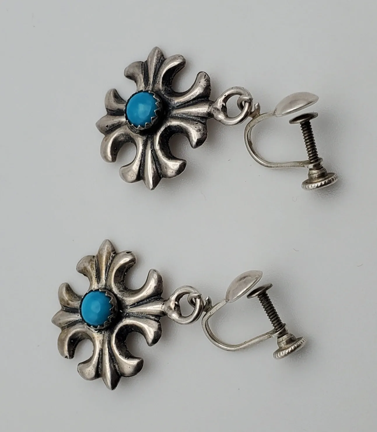 Vintage Sterling Silver Turquoise Cross Earrings