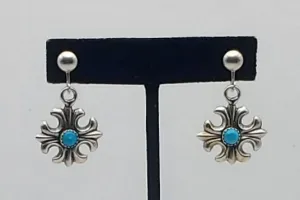 Vintage Sterling Silver Turquoise Cross Earrings