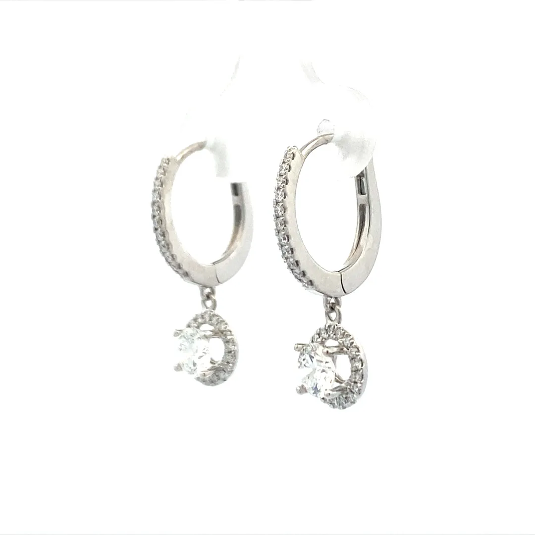 White Gold Diamond Halo Drop Earrings