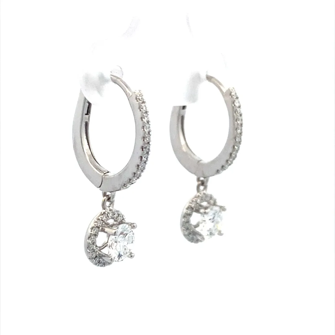 White Gold Diamond Halo Drop Earrings