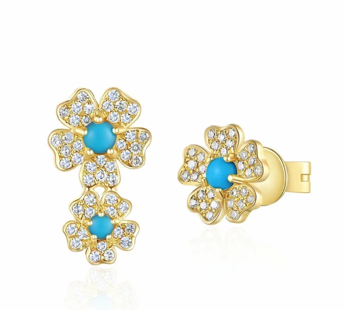 Yellow 14k Turquoise Flower Stud Earrings