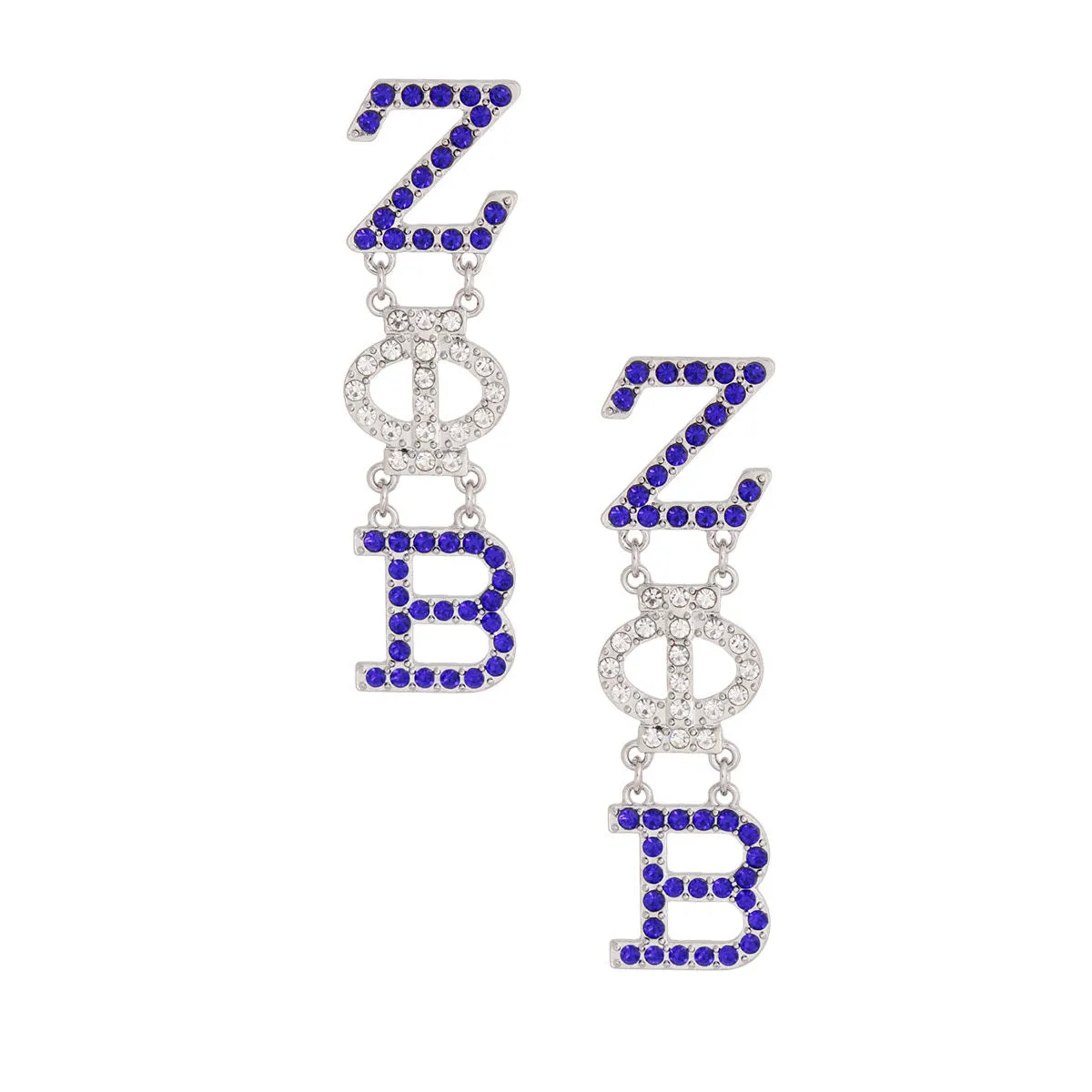 Zeta Phi Beta Sorority Blue Clear Dangle Studs