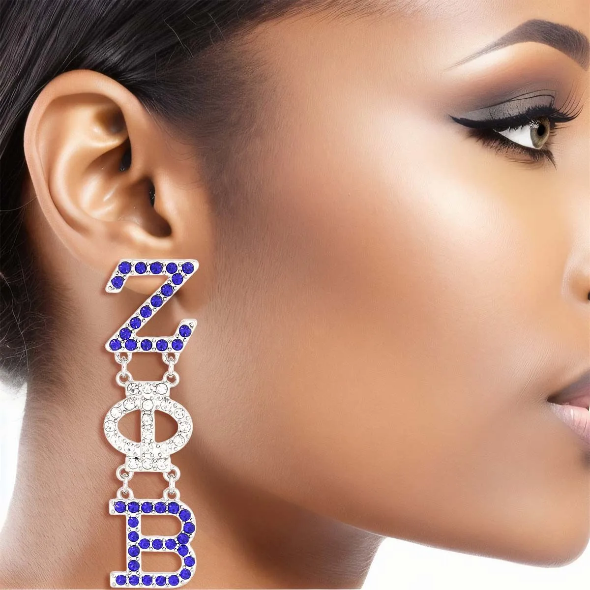 Zeta Phi Beta Sorority Blue Clear Dangle Studs