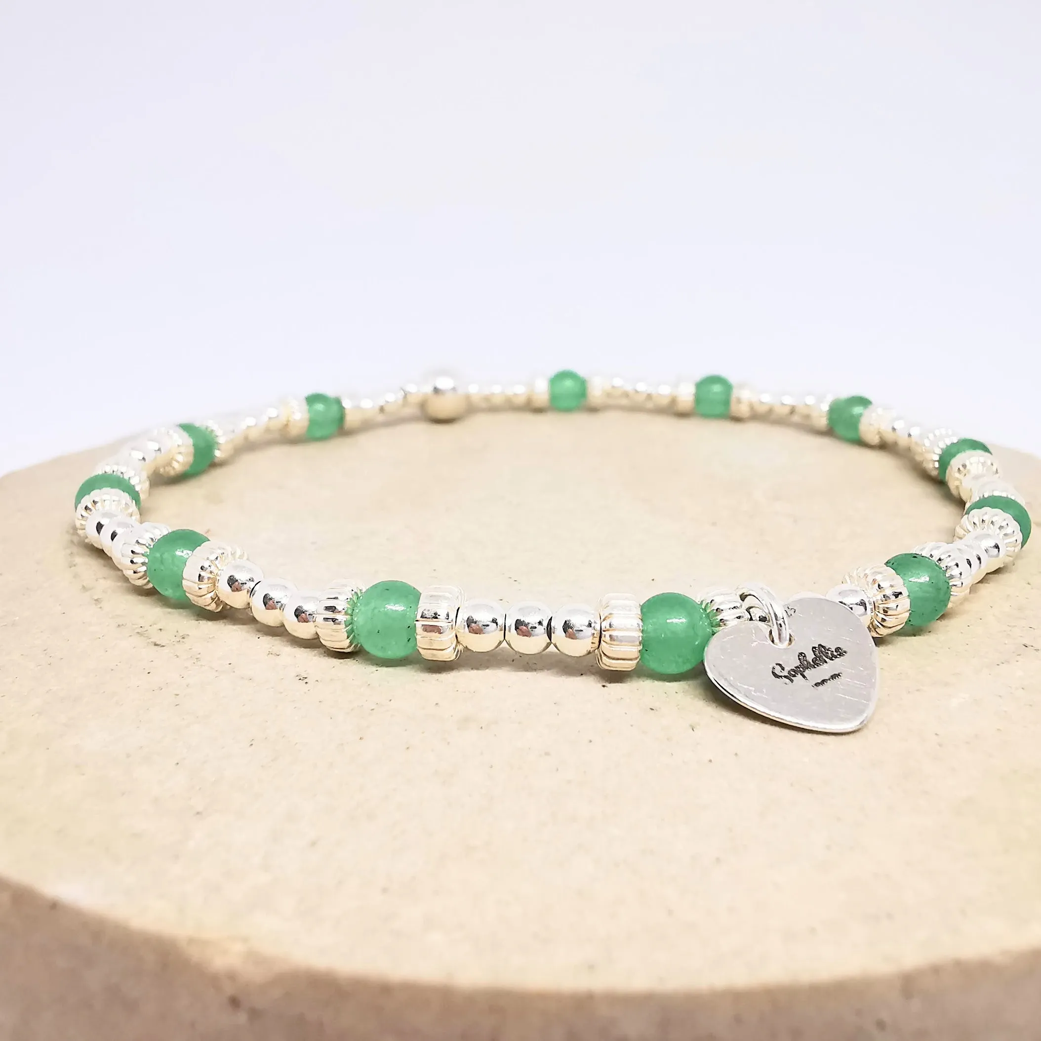 ZOE Green Aventurine Beaded Bracelet in Sterling Silver